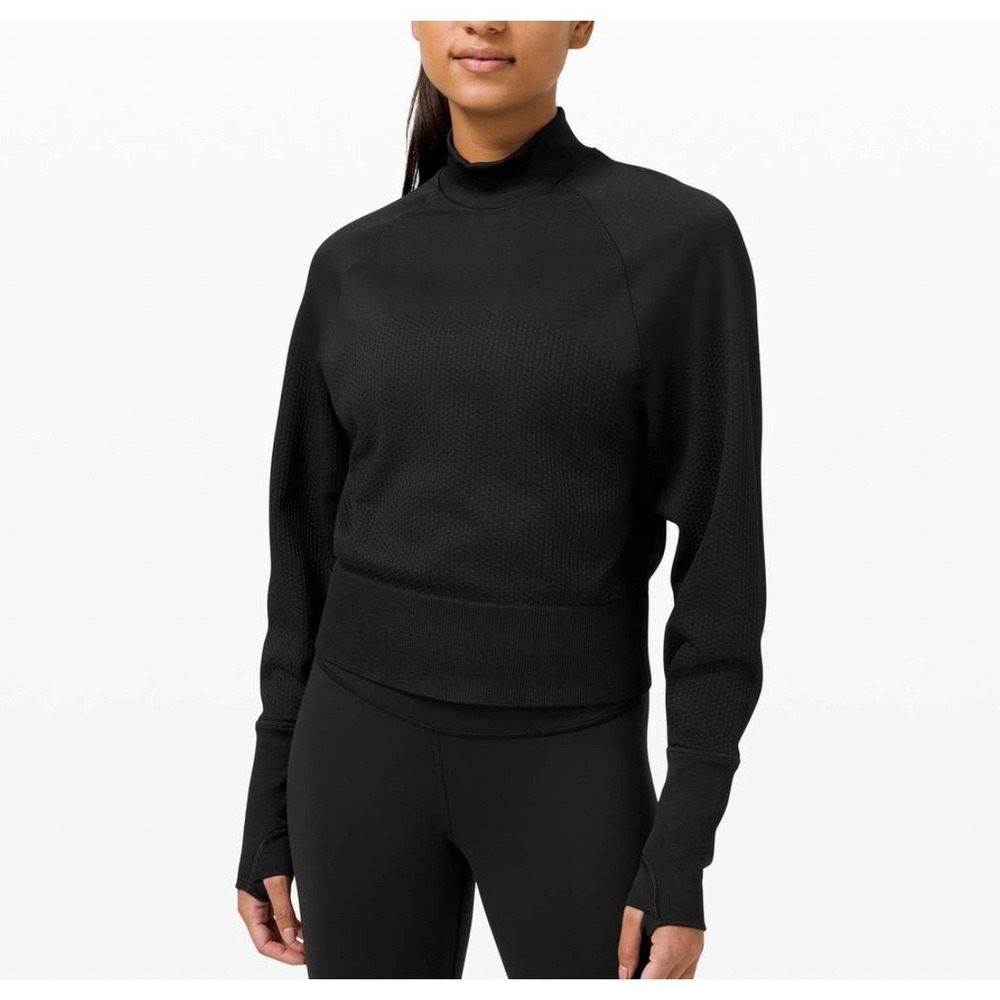 Lululemon Engineered Warmth Mock Neck‎ Pullover Black Merino Wool Size 4